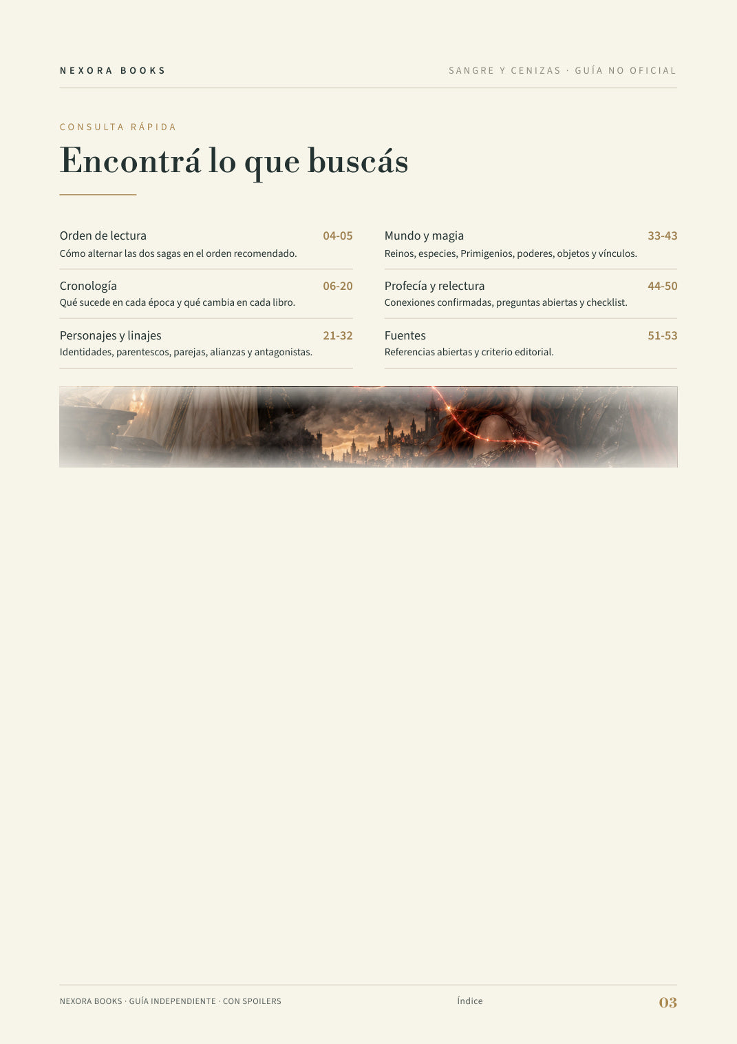De sangre y cenizas + Carne y fuego · Guía visual PDF